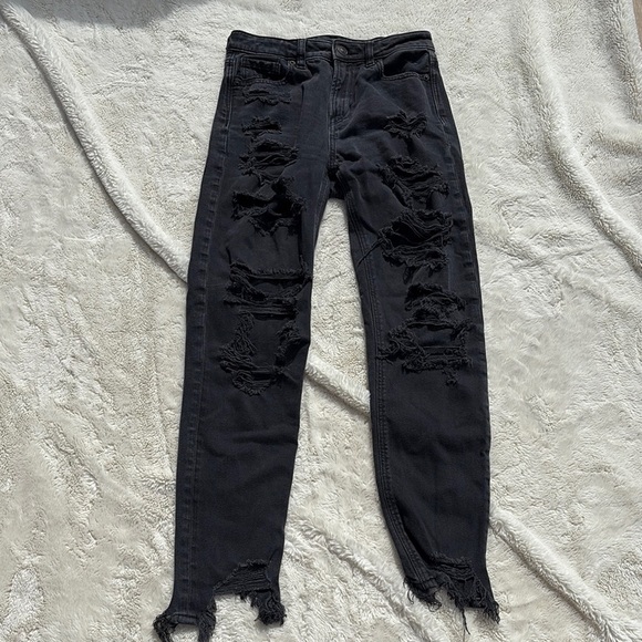 American Eagle Black Distressed Hi-Rise Jegging – Size 0 | Edgy Everyday Style - Picture 1 of 11